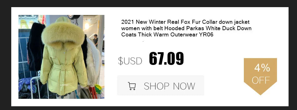 2024 - 2025  New Natural Real Fox Fur Long White Duck Down Jacket Winter Women Warm Loose Coat Thick Outerwear Streetwear
