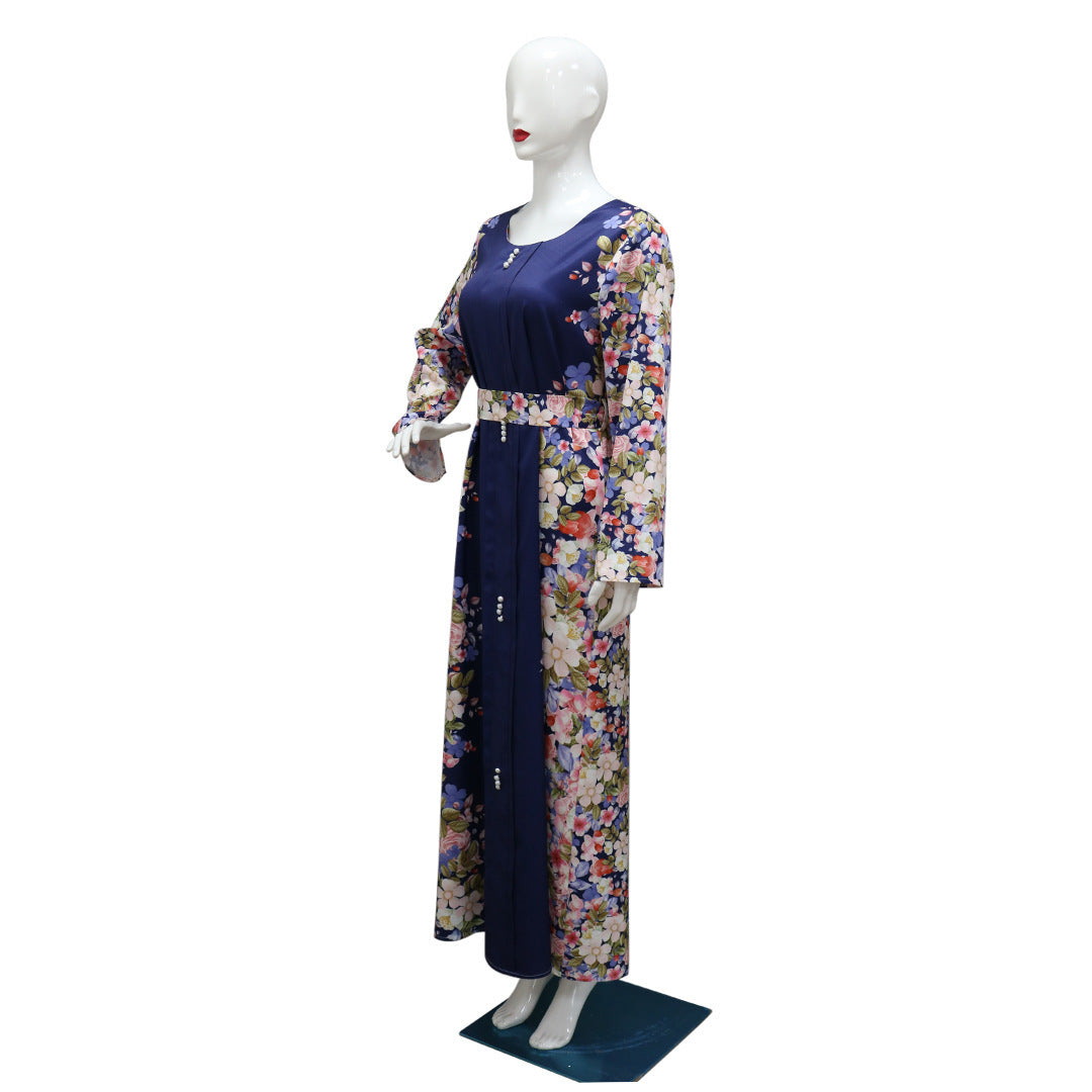 Brand New 2025 Middle East Print Dress Muslim Robe, FREE GIFT -Laptop Stand