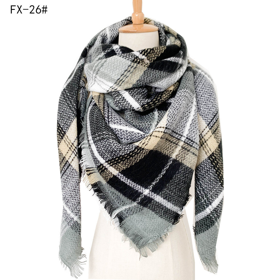 Cashmere-like Double-sided Colorful Plaid Scarf