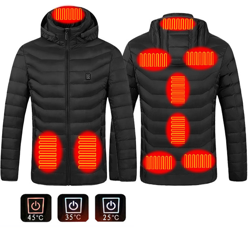 NEW 2024 Men Heated Puffer Jacket Electric Heating Coat Insulated Hood Windbreaker 9Heat Zones
