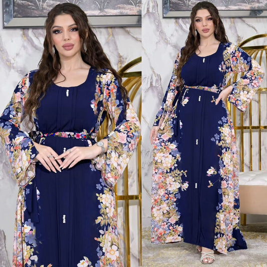 Brand New 2025 Middle East Print Dress Muslim Robe, FREE GIFT -Laptop Stand