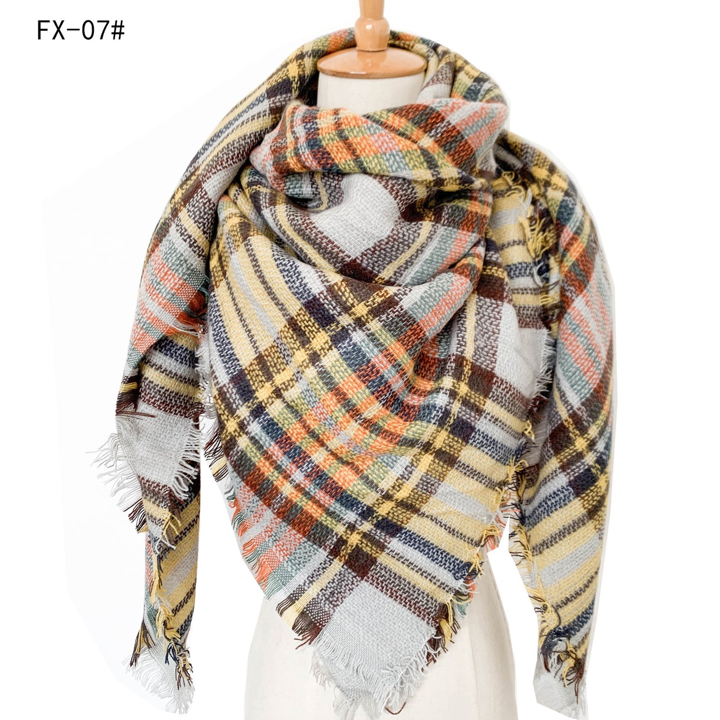 Cashmere-like Double-sided Colorful Plaid Scarf