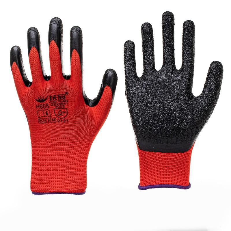 Labor protection gloves latex embossed gloves labor protection wear-resistant non-slip gloves construction site work wholesale factory protective gloves