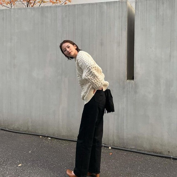 Loose Lazy Round Neck Thickened Thermal Head Cover Cable-knit Sweater