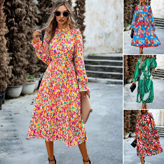 Brand New 2025 Women's Fashionable Round Neck Printed Dress