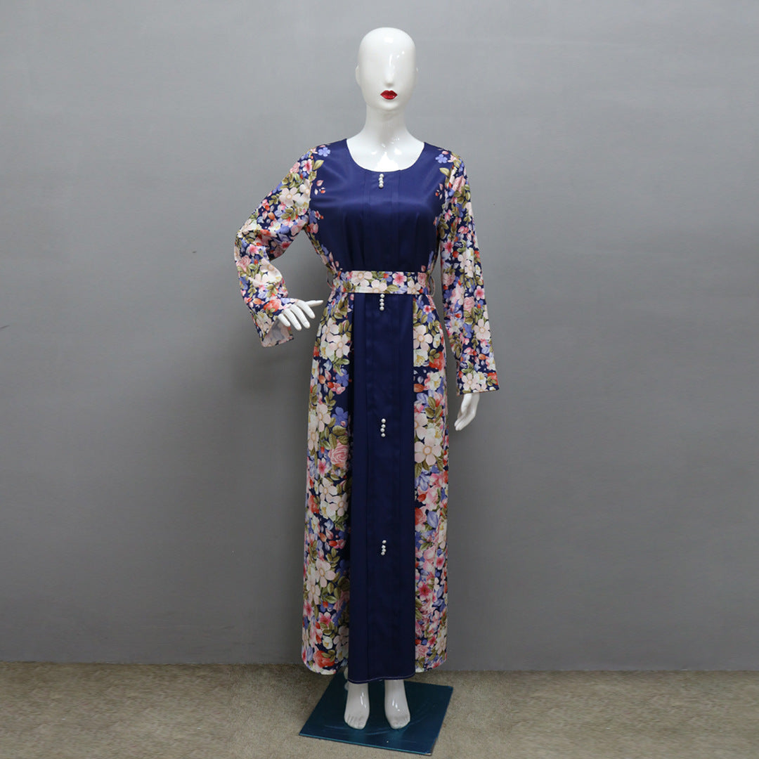 Brand New 2025 Middle East Print Dress Muslim Robe, FREE GIFT -Laptop Stand