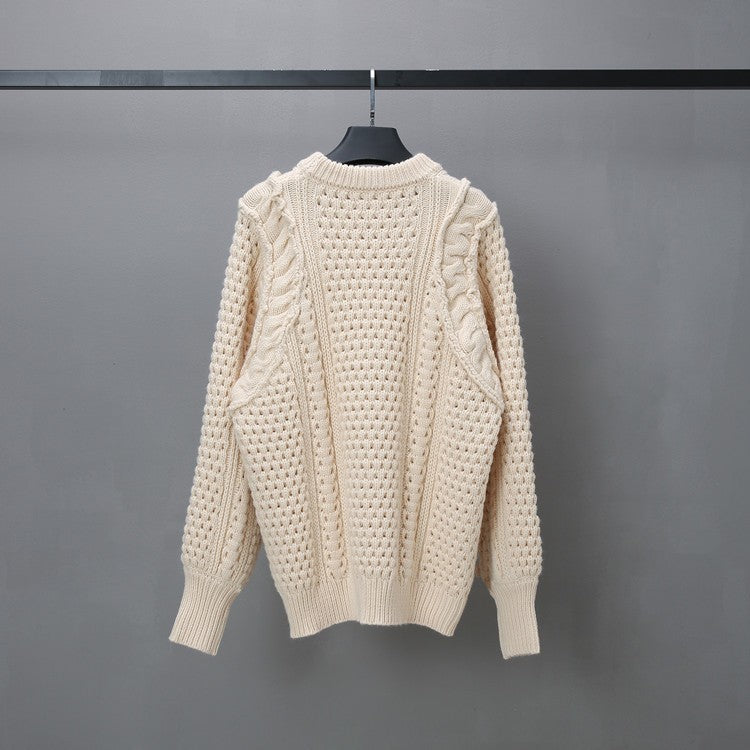 Loose Lazy Round Neck Thickened Thermal Head Cover Cable-knit Sweater
