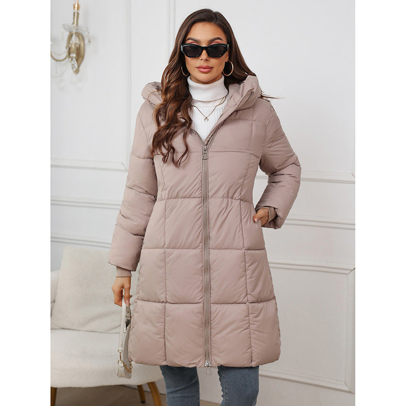 NEW 2024-2025 Mid-length Thickened Upgraded Plus Size Fashion Casual Hooded Pure Color Cotton Clothing Coat For Women