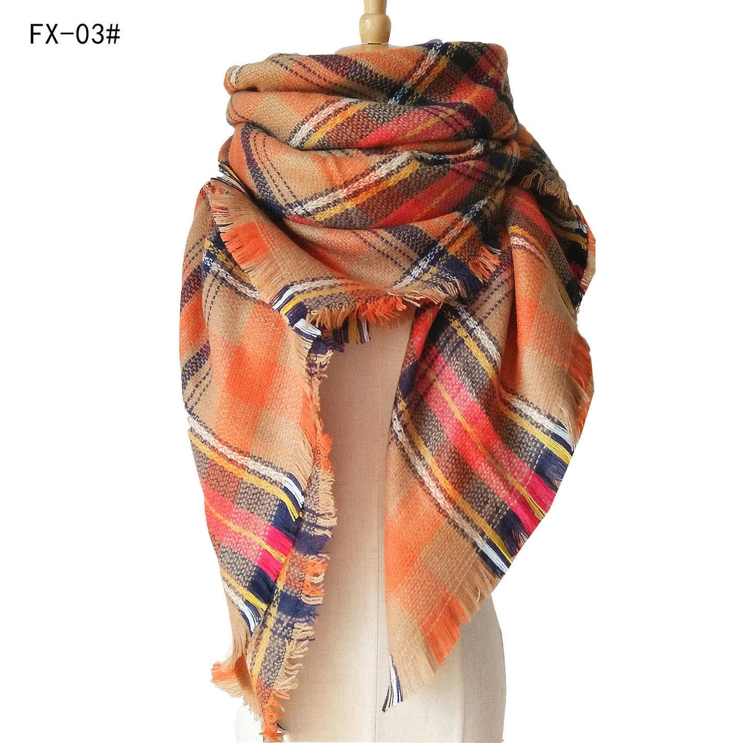 Cashmere-like Double-sided Colorful Plaid Scarf