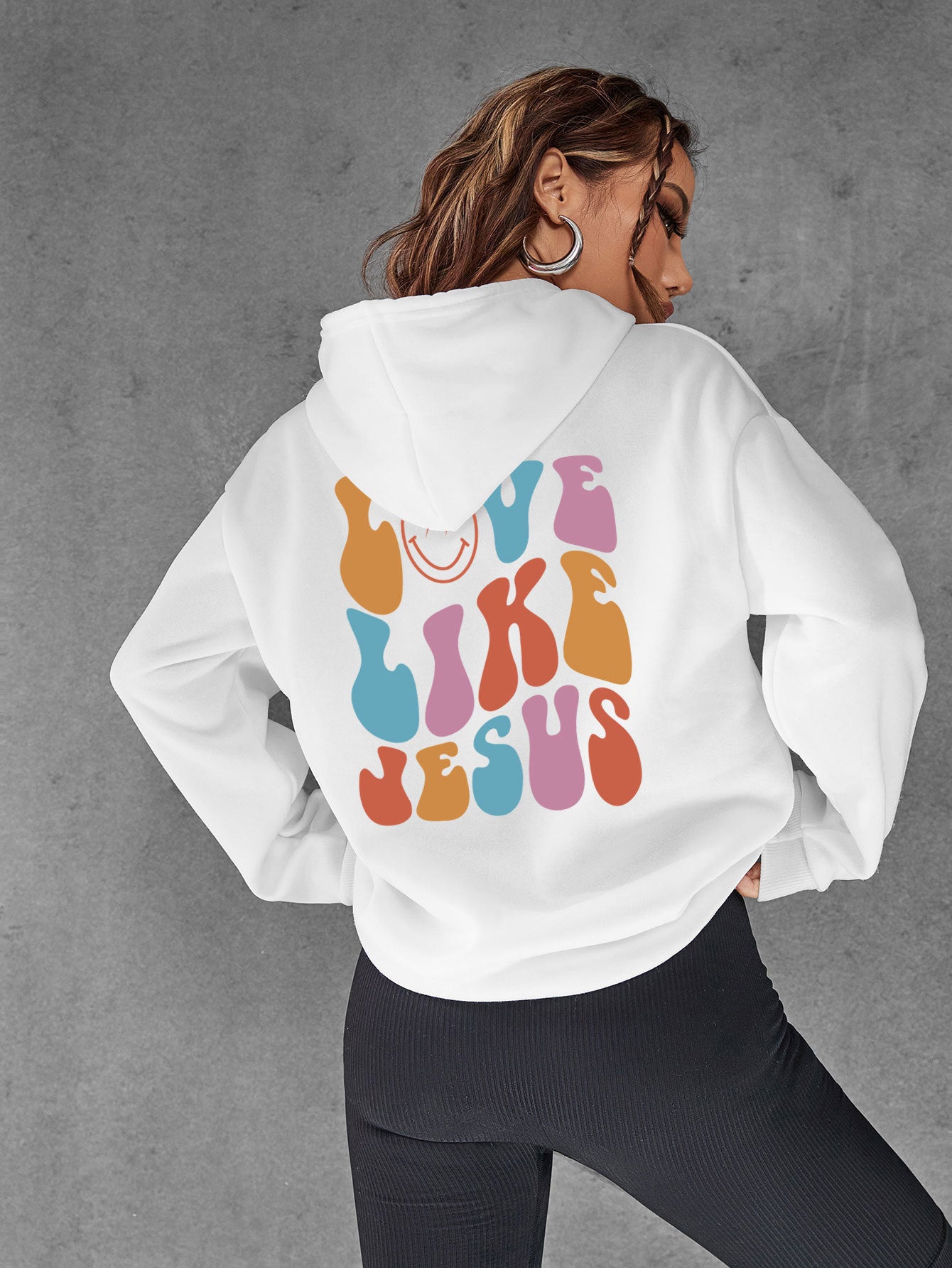NEW 2024-2025 Brushed Hoody Back Letter Printed Kangaroo Pocket Drawstring Printed Hooded Sweater