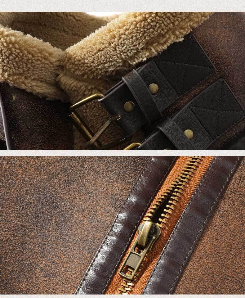 Winter Leather And Fur Jacket Men's Loose Lapels Color Matching Lamb Wool Velvet Padded Thickened Coat - FREE Laptop stand is offer
