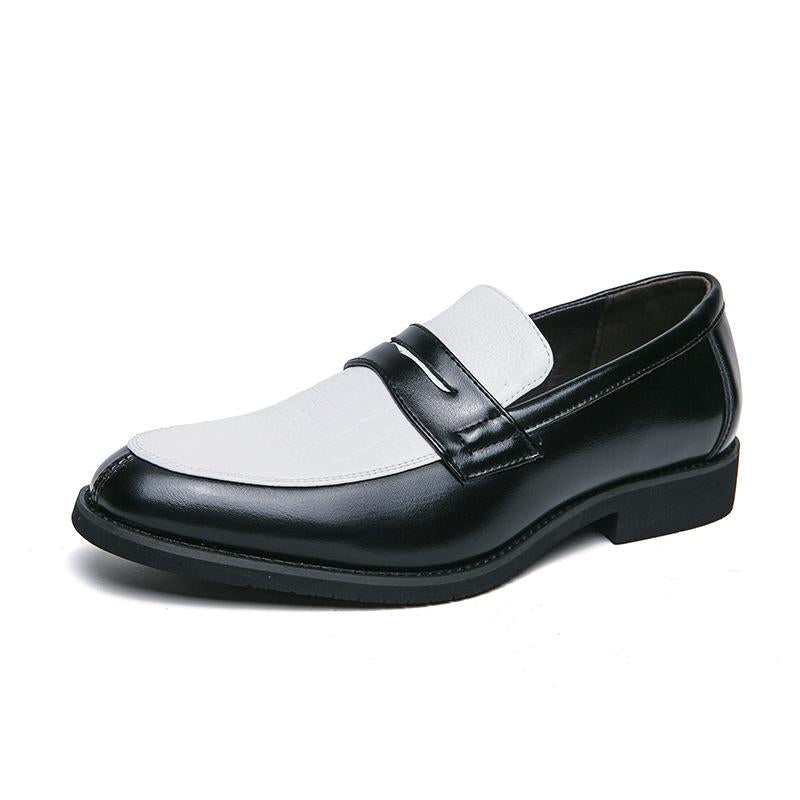 Cross-border plus size 2025 Spring Black and White Color-block Leather Shoes Men's Slip-in Loafers British Business Casual Men's Shoes