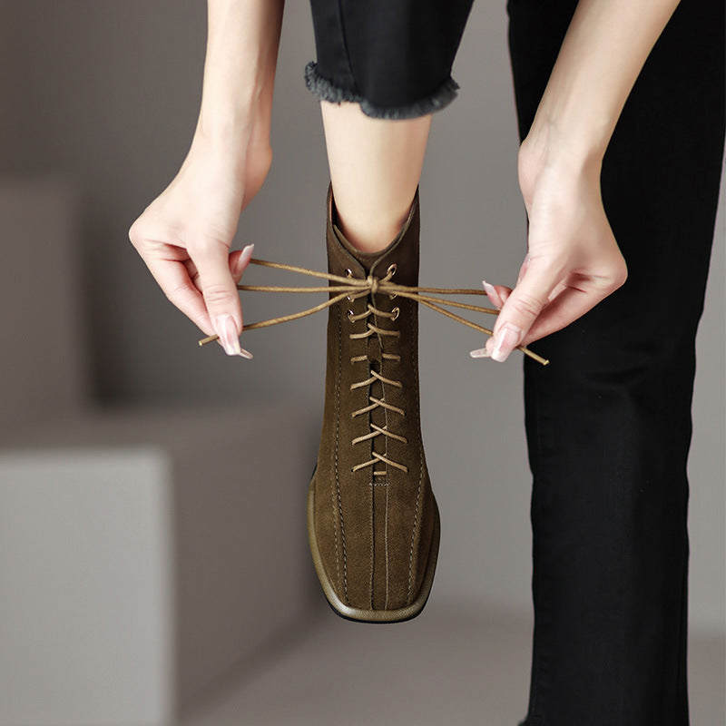 Women's All-match Square Toe Martin Boots buy one pair and get one free laptop stand