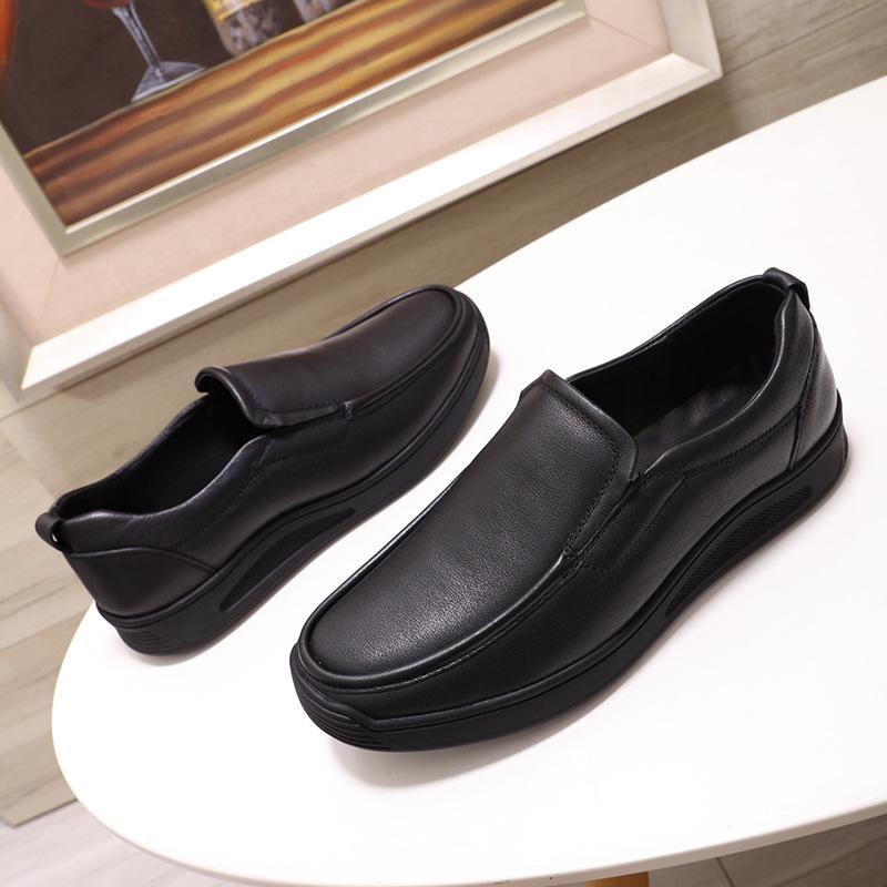 Leather Shoes Men's Genuine Leather Business Dress Men's Casual Shoes Black Spring Large Size Shoes Inner Height Increasing Middle-aged and Elderly Dad Shoes