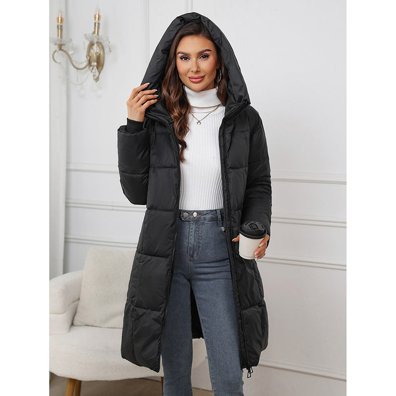 NEW 2024-2025 Mid-length Thickened Upgraded Plus Size Fashion Casual Hooded Pure Color Cotton Clothing Coat For Women
