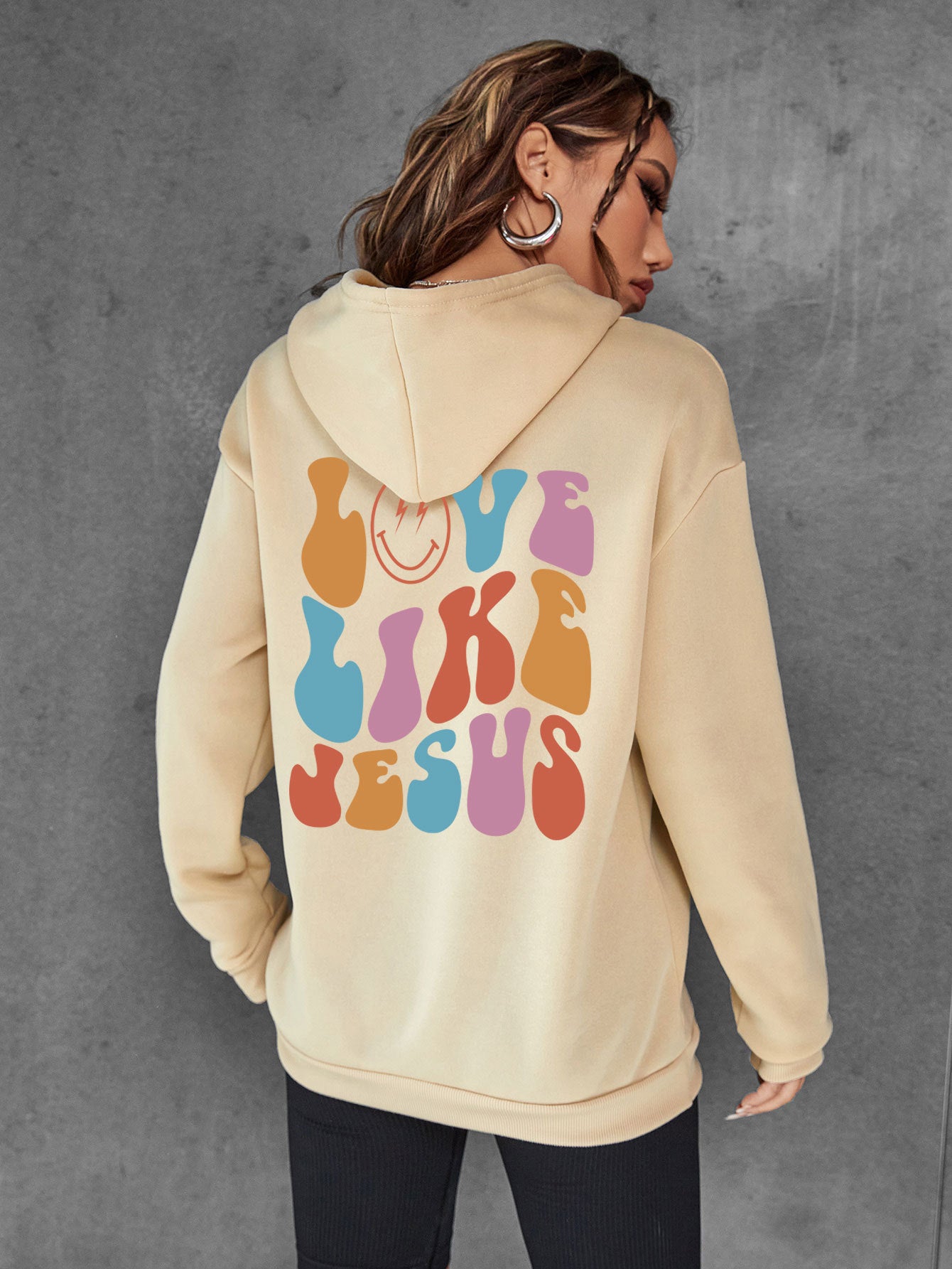 NEW 2024-2025 Brushed Hoody Back Letter Printed Kangaroo Pocket Drawstring Printed Hooded Sweater