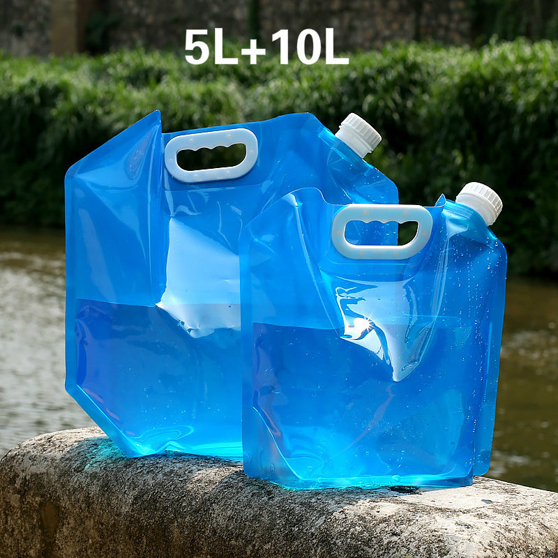 Water Container, 5L Collapsible Drinking Car Water Carrier Container, Outdoor Folding Water Bag for Sport, Hiking, Camping, BBQ, Picnic(Blue and transparent)