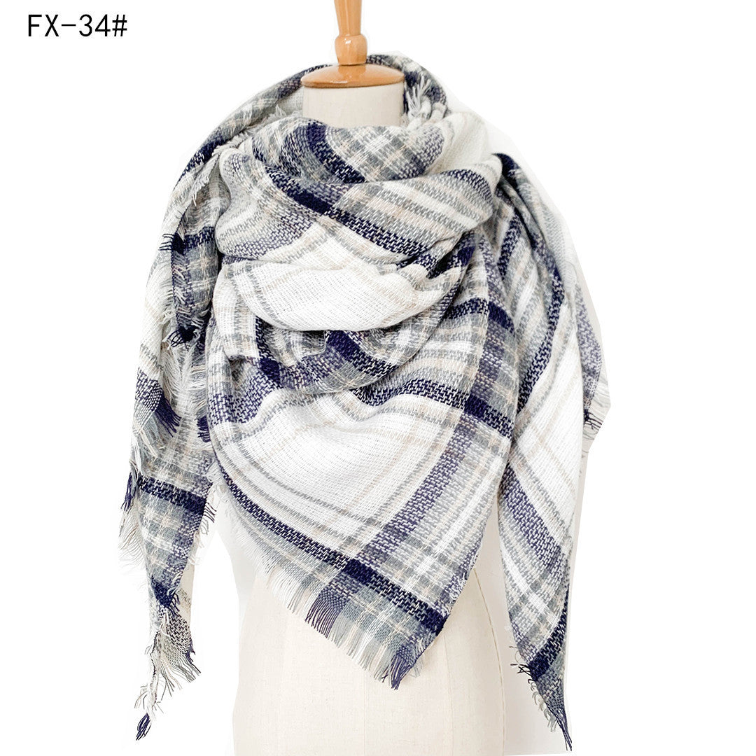 Cashmere-like Double-sided Colorful Plaid Scarf