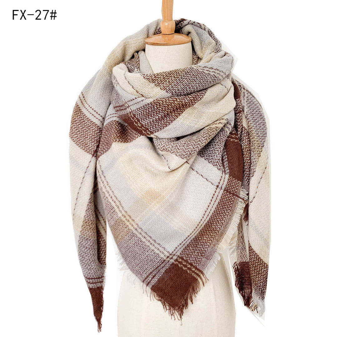 Cashmere-like Double-sided Colorful Plaid Scarf