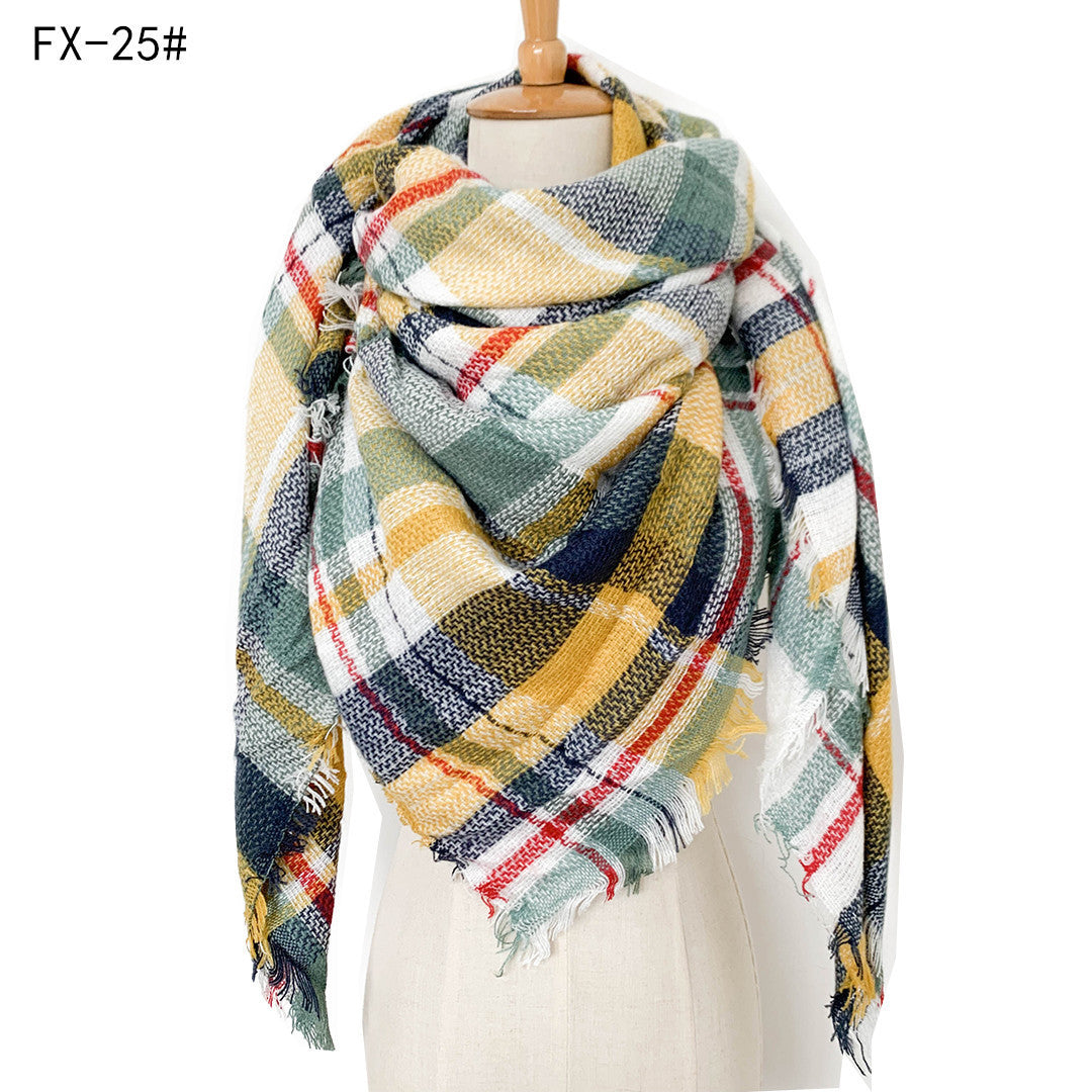 Cashmere-like Double-sided Colorful Plaid Scarf
