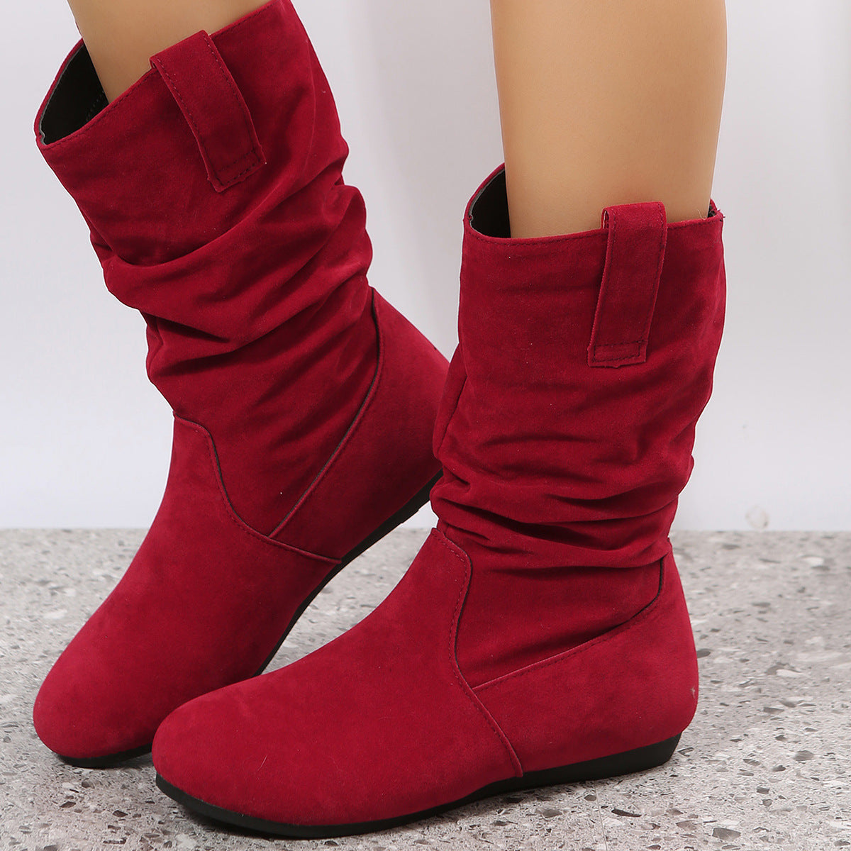 Winter Round Toe Flat Boots Fashion Solid Color Suede Mid-calf Boot Winter Warm Shoes For Women