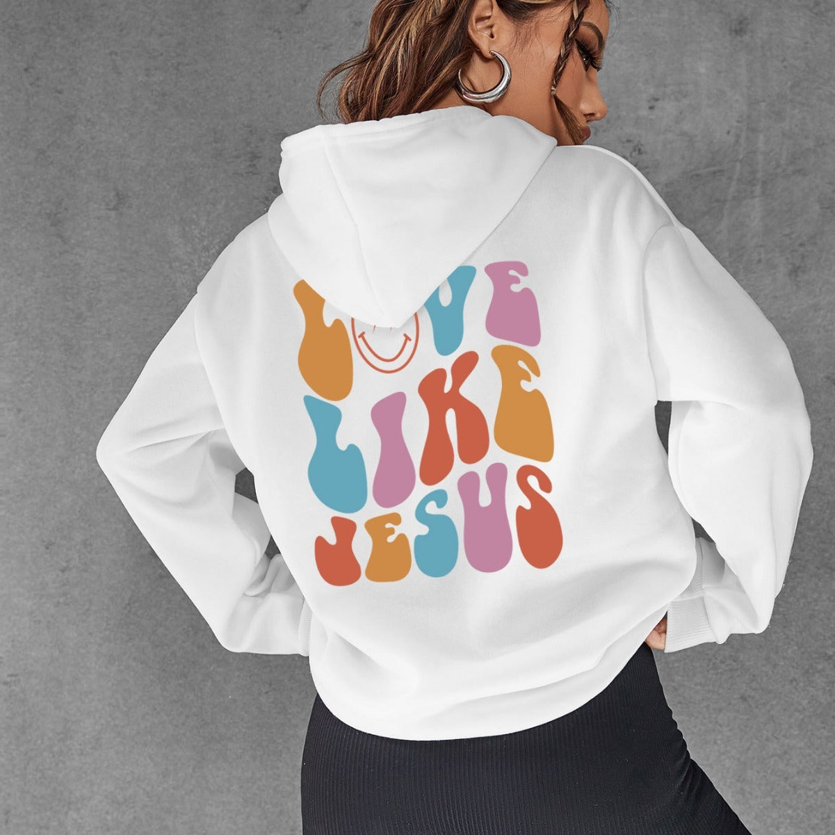 NEW 2024-2025 Brushed Hoody Back Letter Printed Kangaroo Pocket Drawstring Printed Hooded Sweater