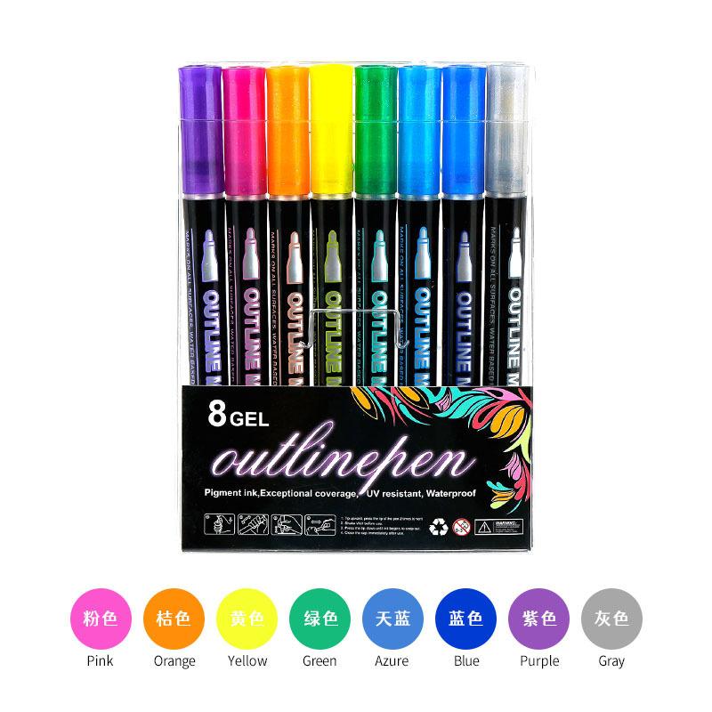 Amazony Explosions Fantasy Flash Double Line Contour Pen 48 Color DIY Hand Account Graffiti Metallic Highlighter Pen