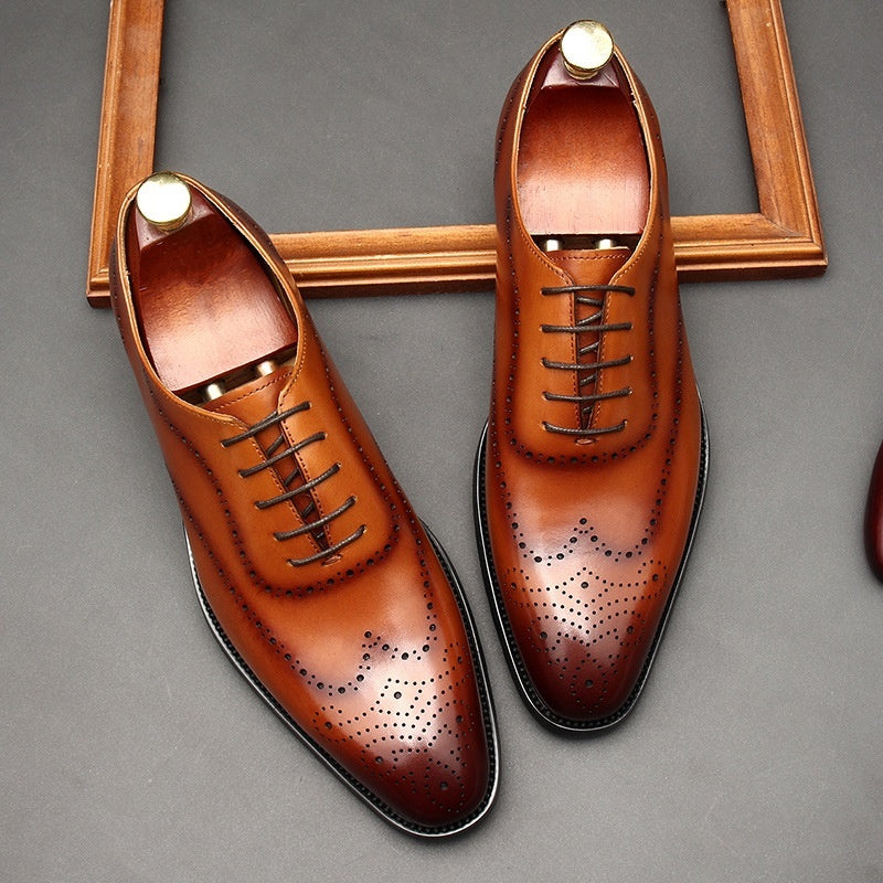 AMAZONY 2025 Brand new Collection Leather Shoes Men's British Pointed Toe Business Formal Wear Lace-up Shoes Men