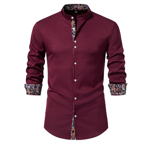 Men's Long-sleeved Shirt Lapel Slim-fit Assorted Colors Polyester Shirt