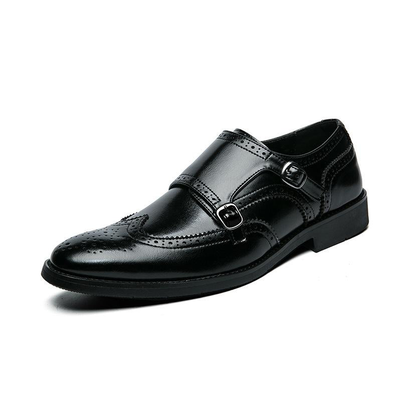 Large Size Men&#39;s Buckle Leather Shoes Size 38-48 Brogue Leather Shoes Slip-On Formal Men&#39;s Height Increasing Shoes