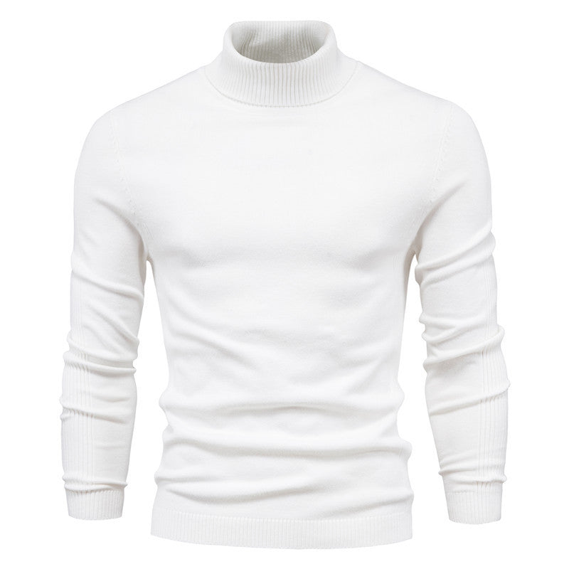 Winter Turtleneck Sweater Fashion Slim Fit Solid Color Pullover Knitted Top Men's Clothing