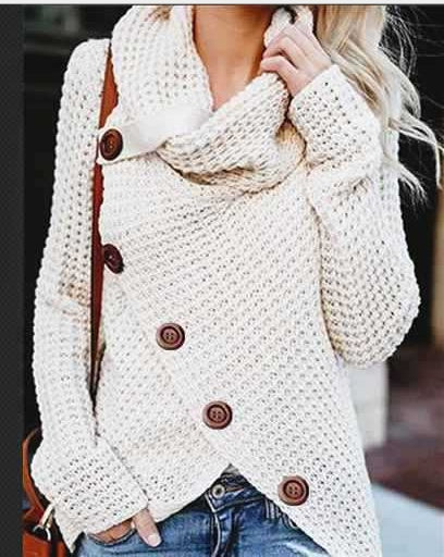 Turtleneck Pullover Button Women's Sweater Long Sleeve Sweater