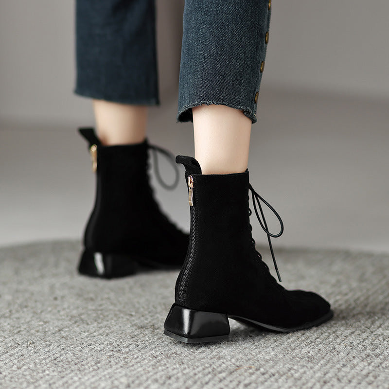 Women's All-match Square Toe Martin Boots buy one pair and get one free laptop stand