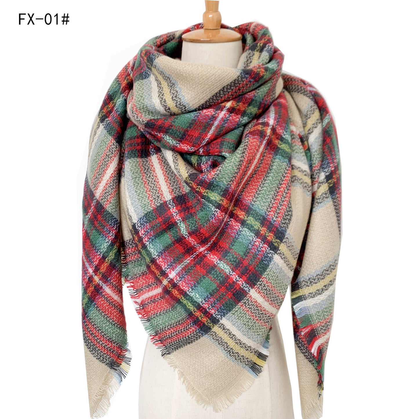 Cashmere-like Double-sided Colorful Plaid Scarf