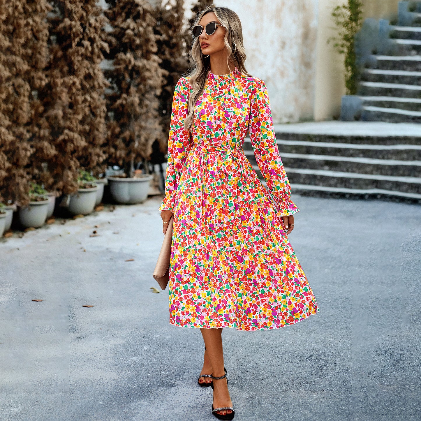 Brand New 2025 Women's Fashionable Round Neck Printed Dress