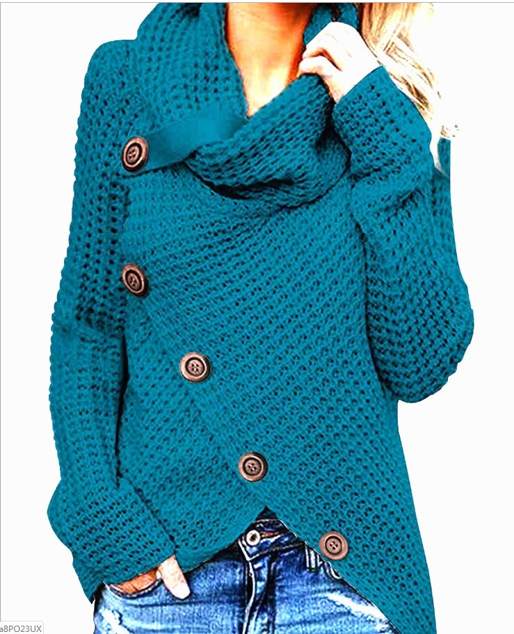 Turtleneck Pullover Button Women's Sweater Long Sleeve Sweater