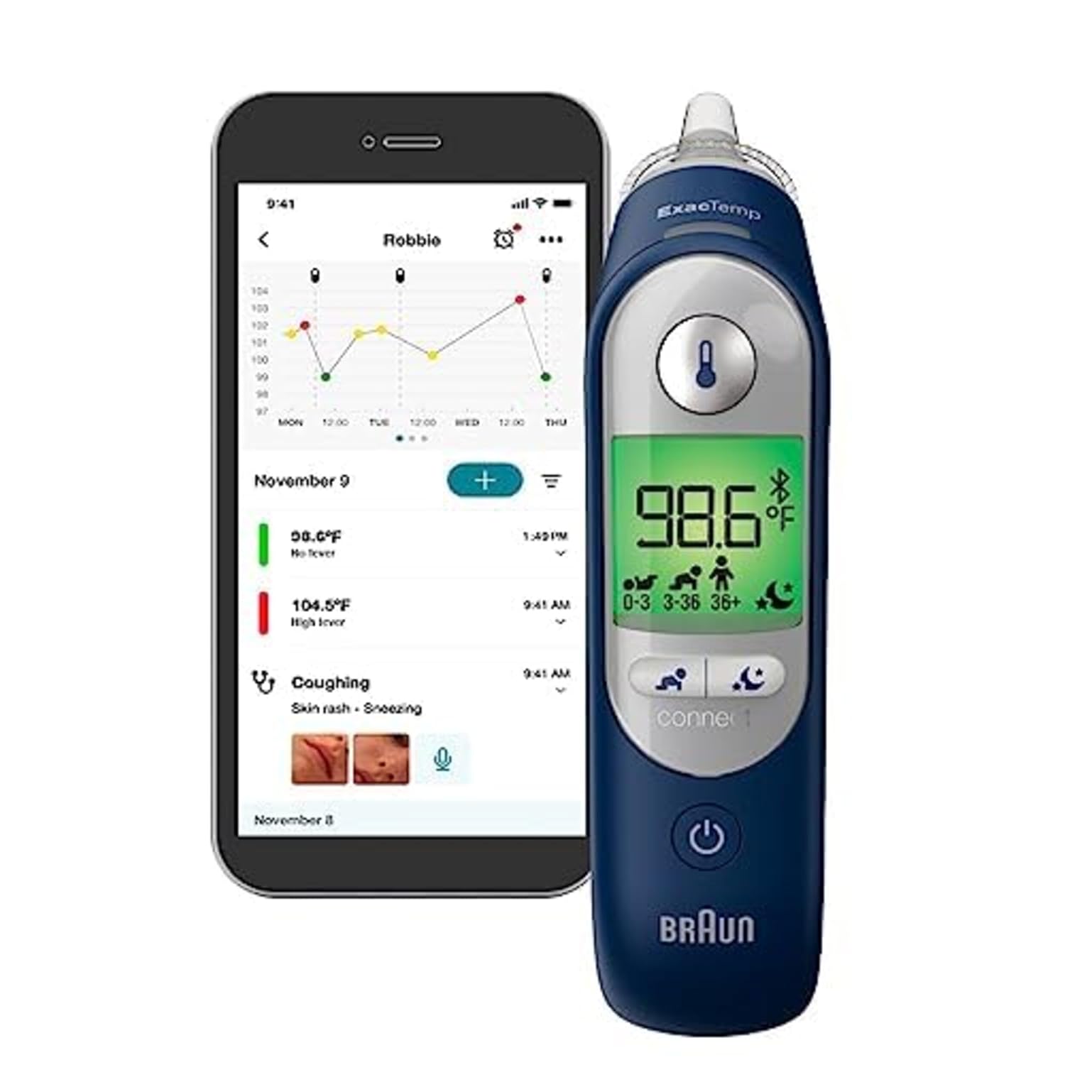 Braun ThermoScan 7 connect Ear Thermometer Family Care App Compatible Age Precision Technology Colorcoded Digital Display Baby and Infant Friendly No 1 Brand Recommended by Pediatricians