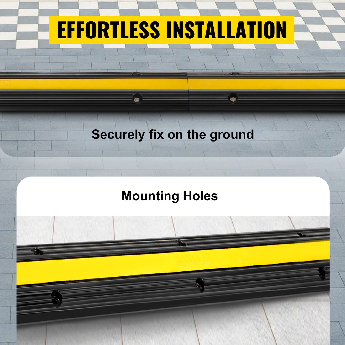 VEVOR Modular Rubber Speed Bump 1 Channel Driveway Cable Protector Ramp Wire Cover Cord Guard for Parking Lot Warehouses Traffic